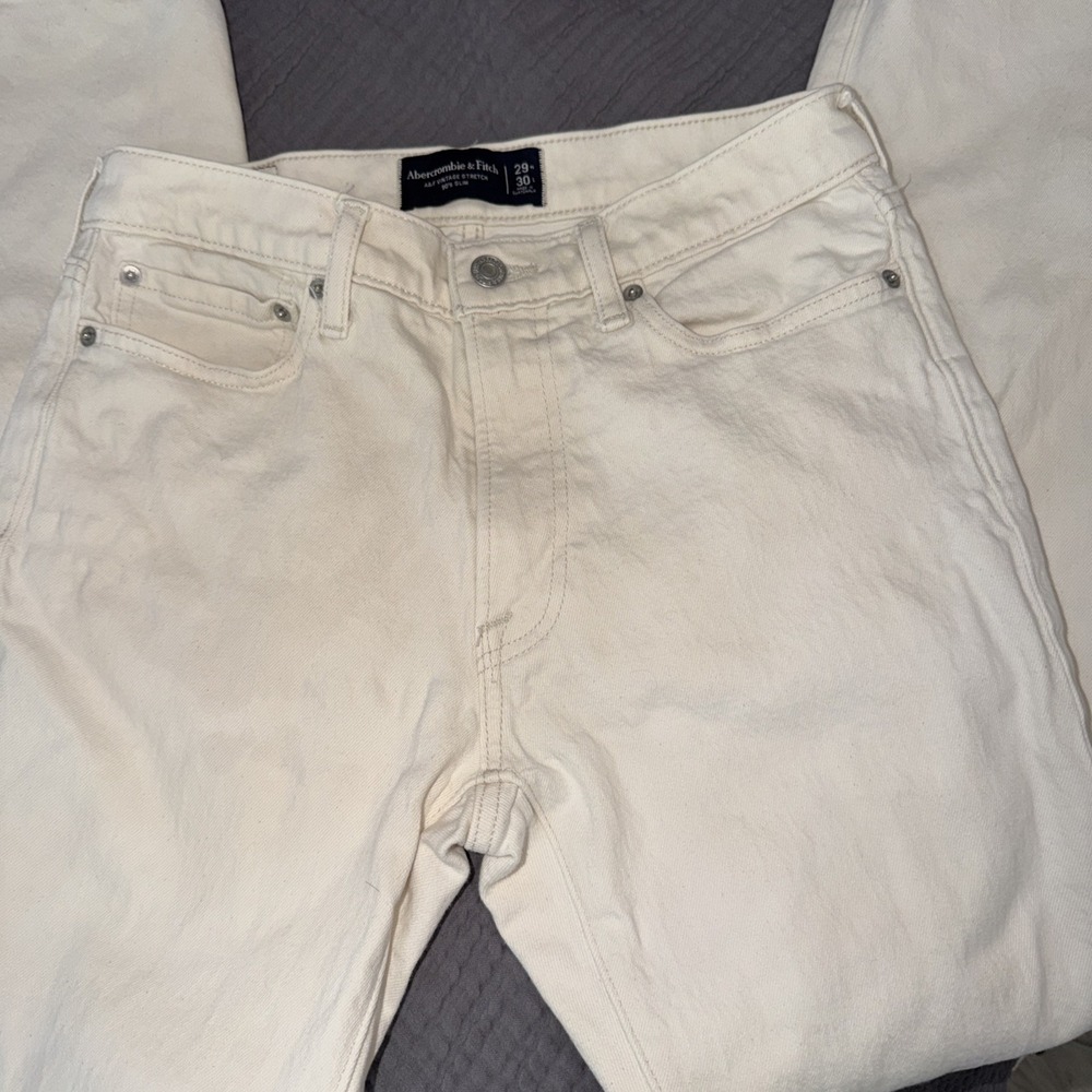 Abercrombie & Fitch Vintage Stretch Jeans 90s Slim Womens 29x30 Ivory Distressed